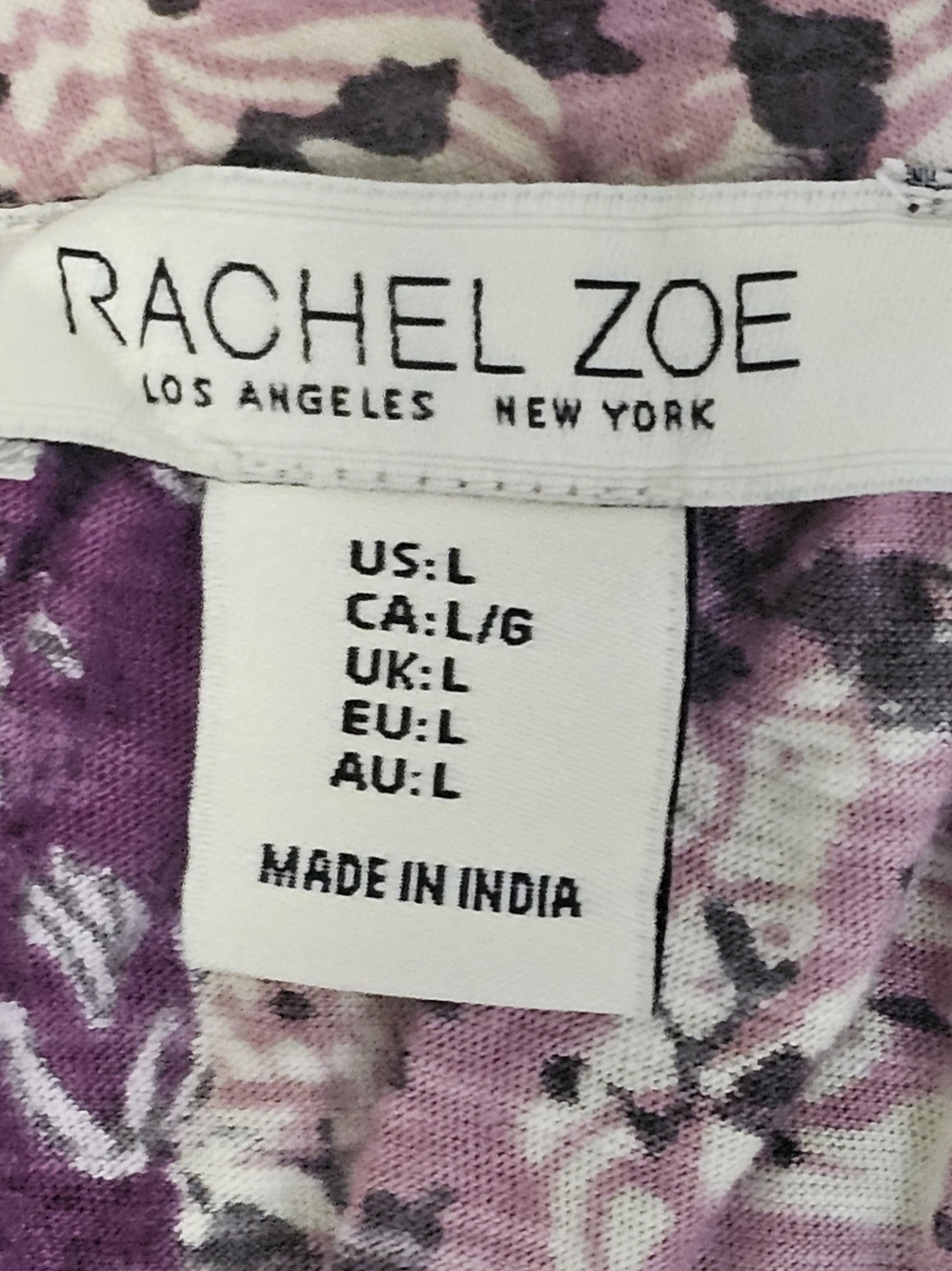 Rachel Zoe Purple Floral Cotton Split Neck Peasant Blouse Size L - Picture 4 of 9